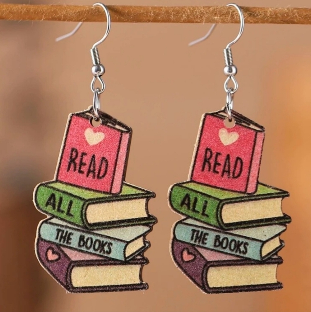 Read All The Books Drop 3" Earrings